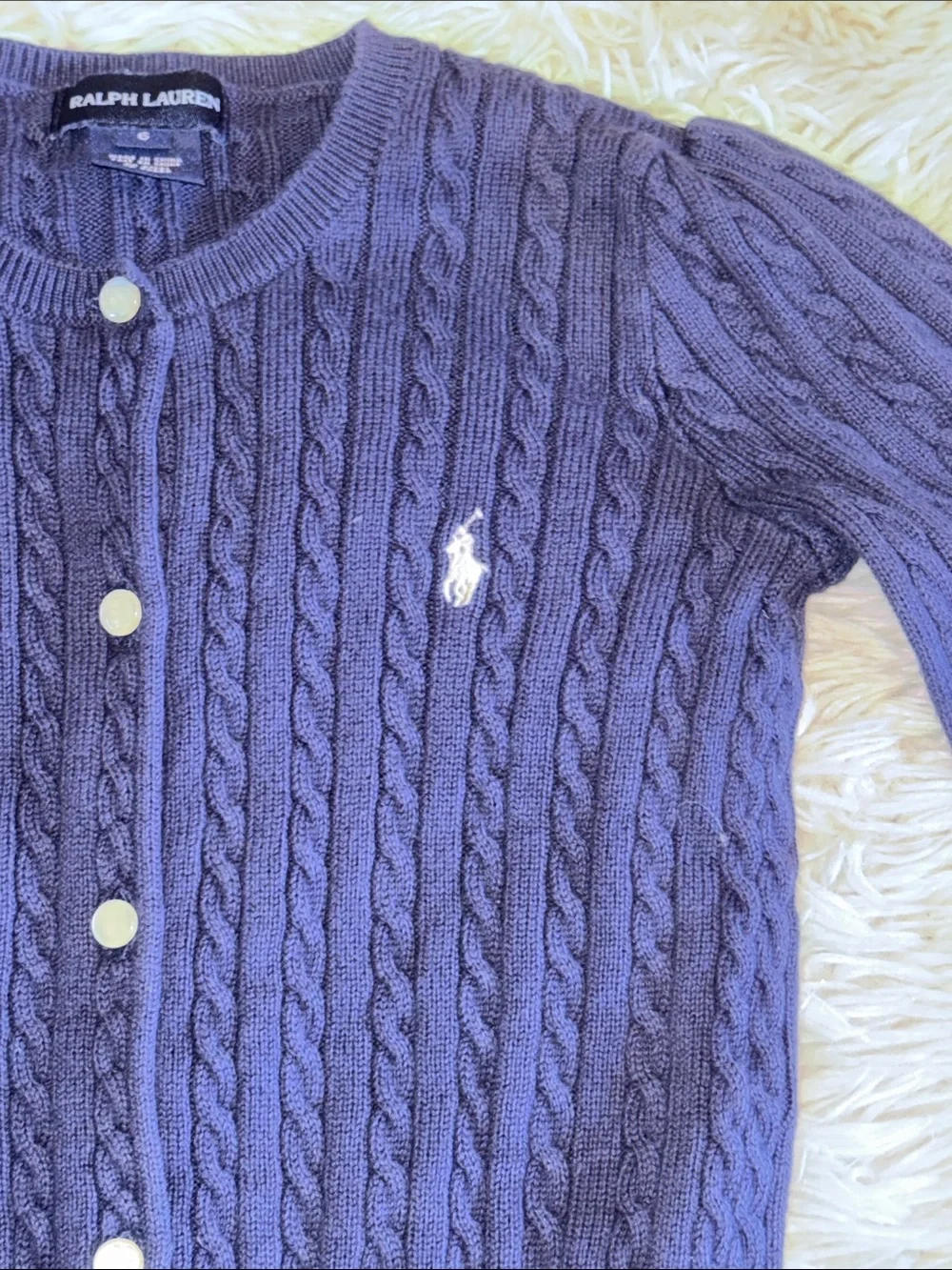 🐎 Ralph Lauren Navy Cable Knit Cardigan size 6